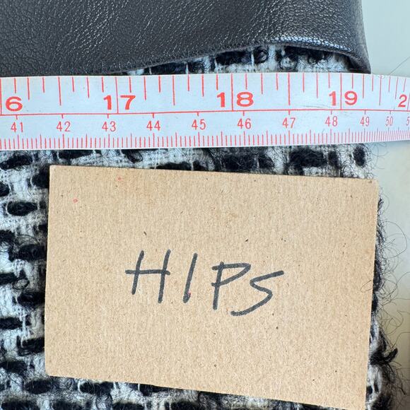 Vintage Jean Paul Gaultier Wool Leather Skirt Size 12 Black White Knee Length - Picture 9 of 10